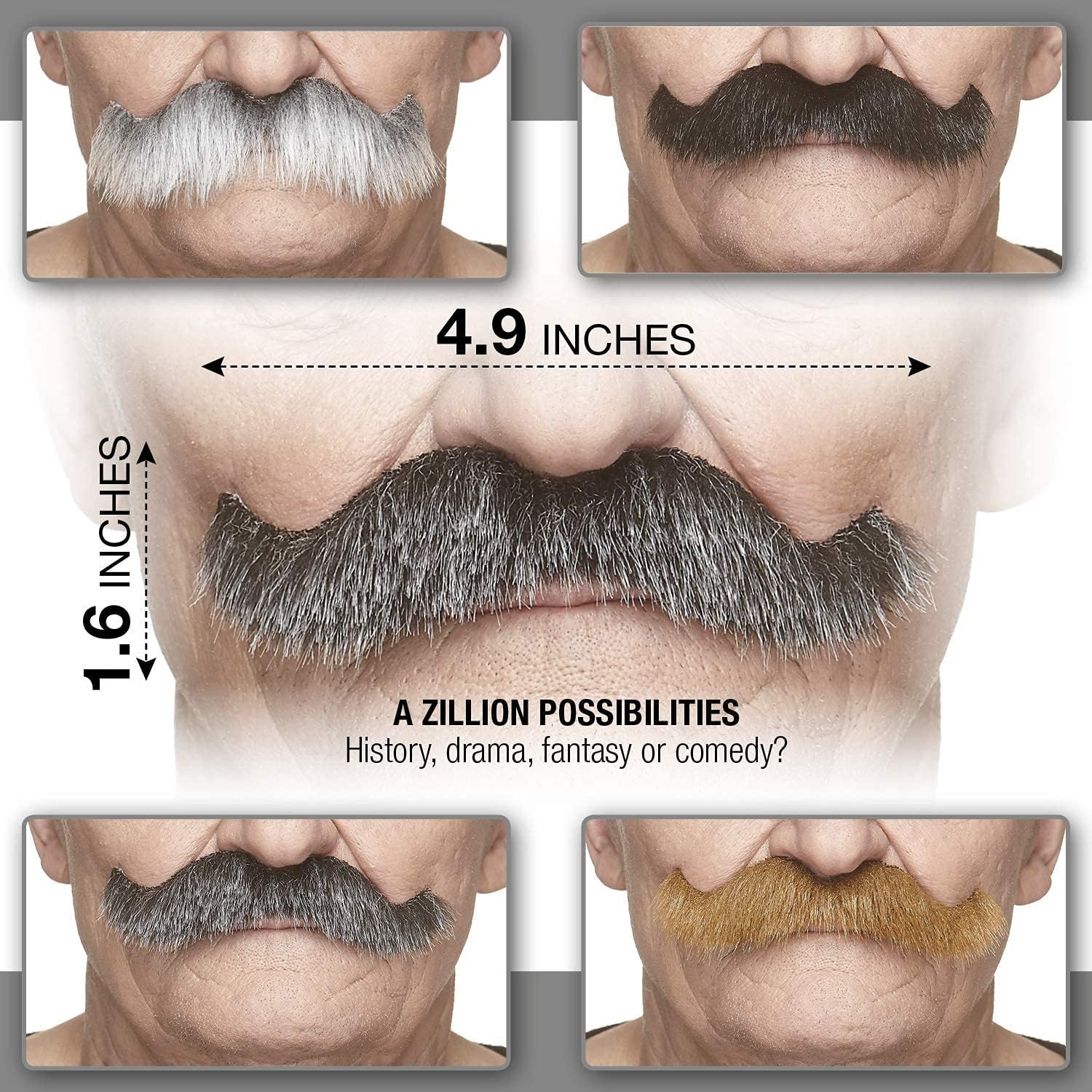 Mustaches Bundle of 2 Fake Mustache and Eyebrows, Self Adhesive, Novelty, Rocking Grandpa's False Facial Hair, Costume Accessory for Adults : Clothing, Shoes & Jewelry