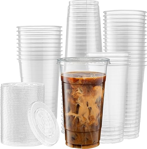 Vasos de PET transparentes con tapas planas para café helado, batido, bebidas frías, tazas de granizado, batidos, slurpee, helado, postre, fiesta,
