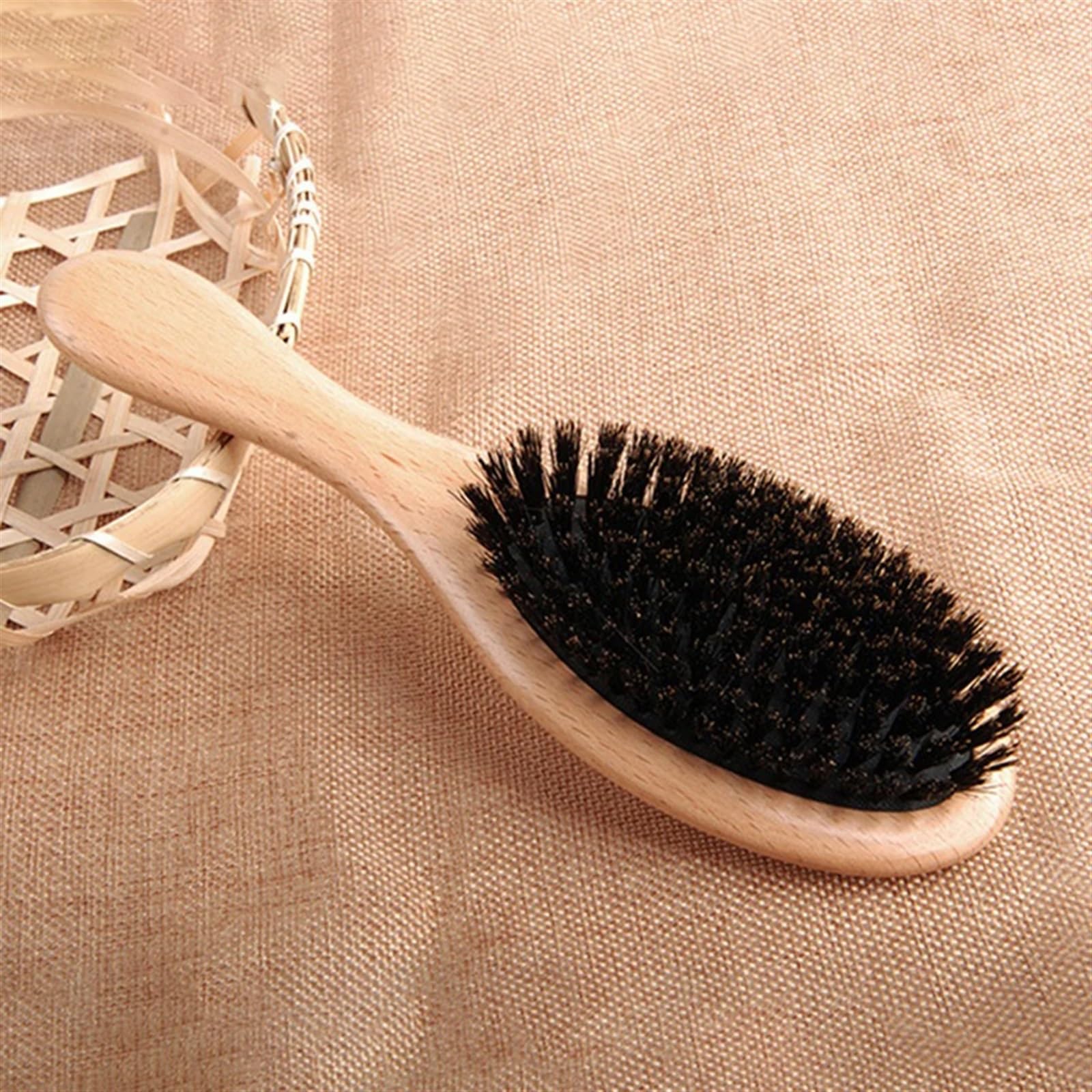 Cepillo de pelo con cerdas de jabalí Natural, mango de madera, paleta de madera, cepillo for el pelo, peine de peluquería ovalado