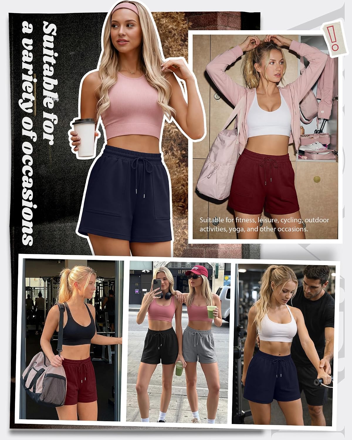 Neer 4 Pack Womens Sweat Shorts High Waist Athletic Shorts Summer Loose Elastic Drawstring Short Sweatpants with Pocket