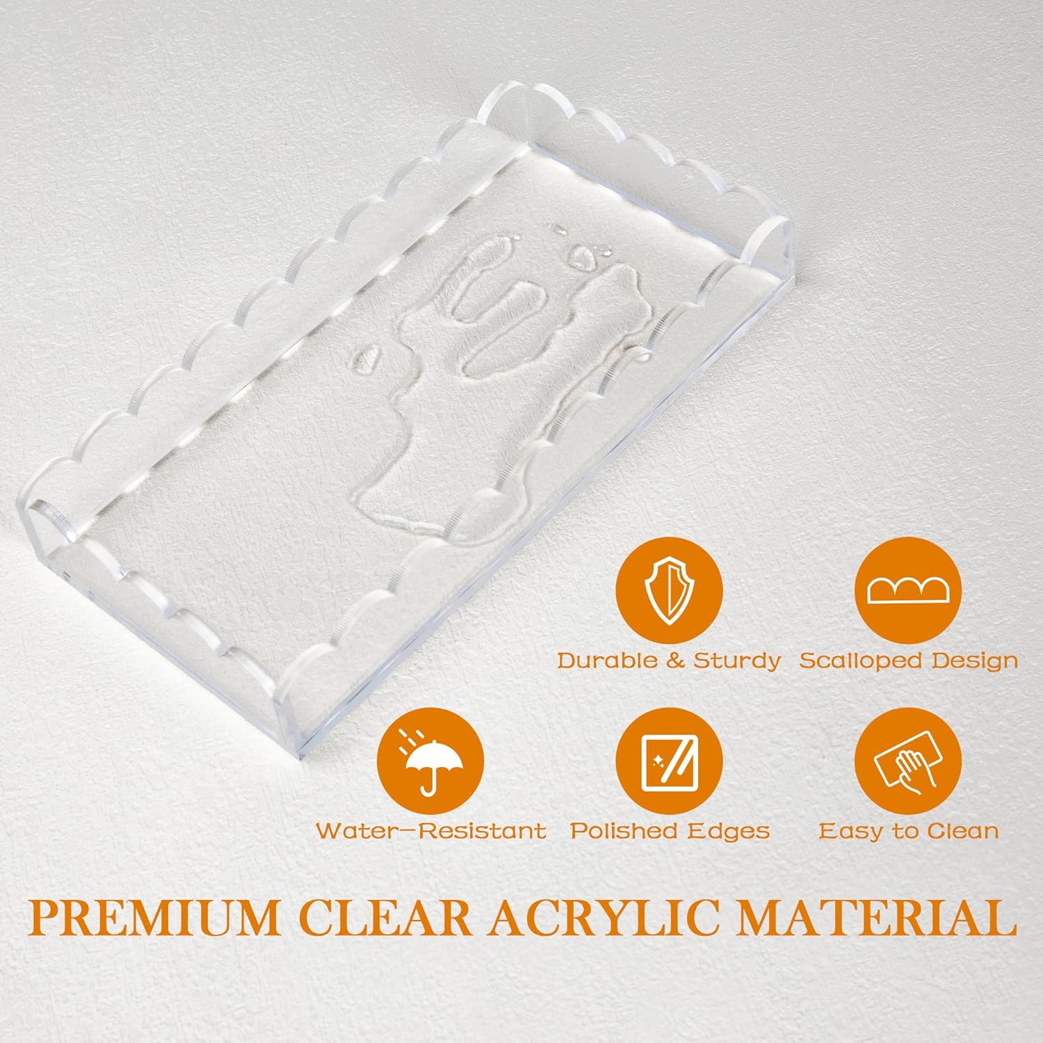 Starry 2 Pack Acrylic Scalloped Tray Clear Acrylic Bathroom Vanity Tray for Bathroom Counter Living Room Decor Organizing Soap Perfume Makeup (Large: 11" L x 5" W + Middle: 8" L x 4" W) - Image 3