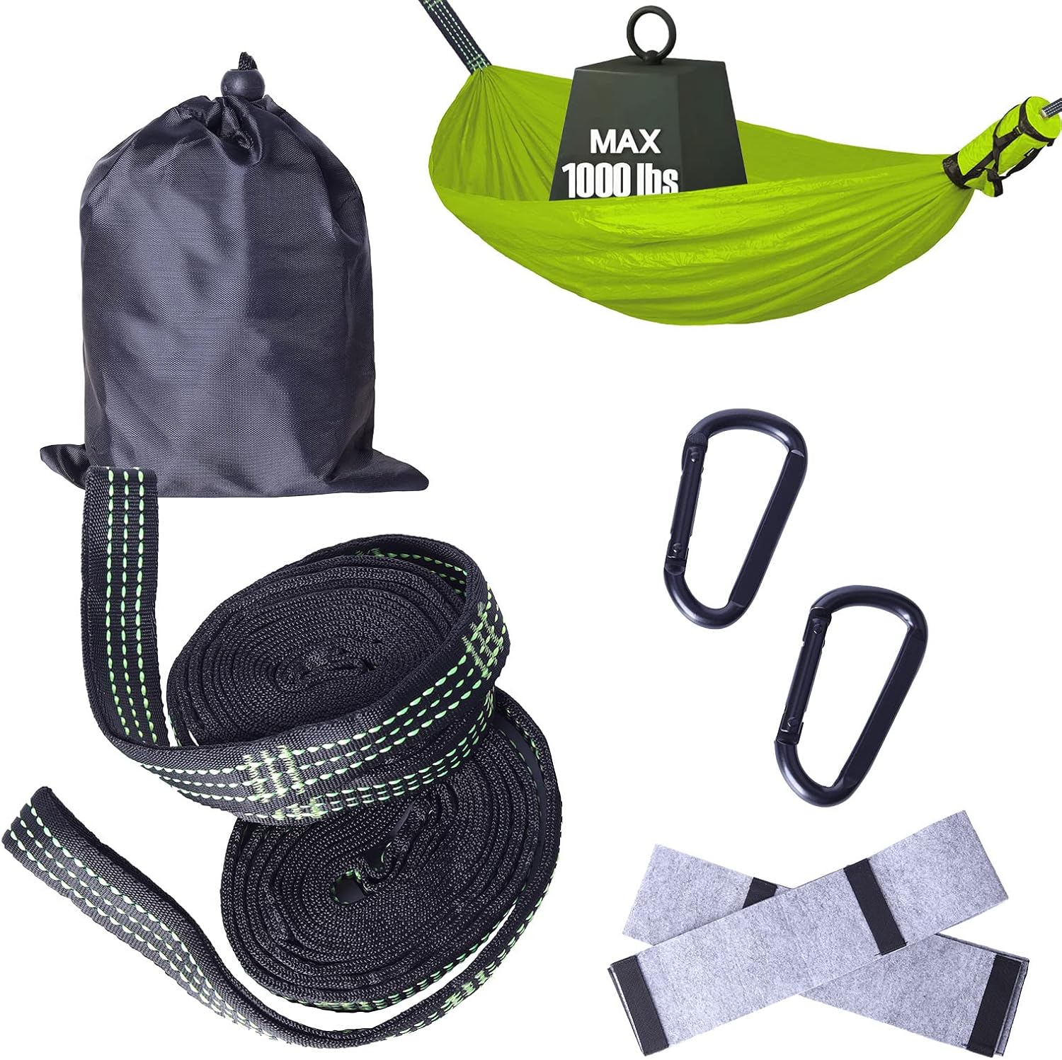 Hammock Straps with 2 Carabiners,10 FT Hammock Straps for Trees, 2 Tree Protectors, 2000 LBS Heavy Duty 32 Loops & 100% No Stretch Polyester Hammock Tree Straps - 20 FT Combined Hammock Strap Set : Patio, Lawn & Garden