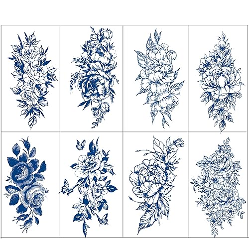 Miniatura 5 de Tatuajes semipermanentes de 2 semanas, 8 hojas grandes que duran 1-2 semanas de tatuajes para mujeres y niñas, 10 hojas de calcomanías de tatuaje