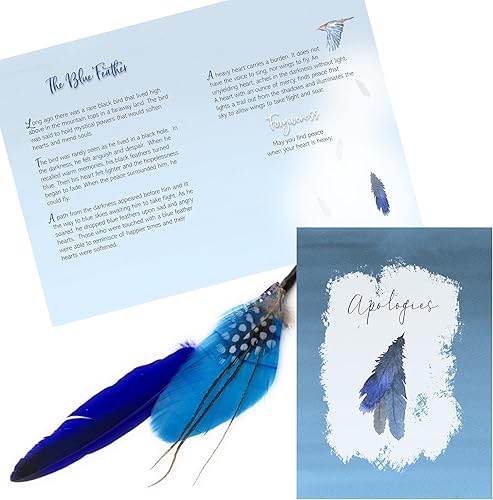 Miniatura 2 de Smiling Wisdom - Tarjeta de felicitación con texto en inglés "I Sorry Apologies y dos plumas reales simbólicas en una caja de lino" - Hermosa