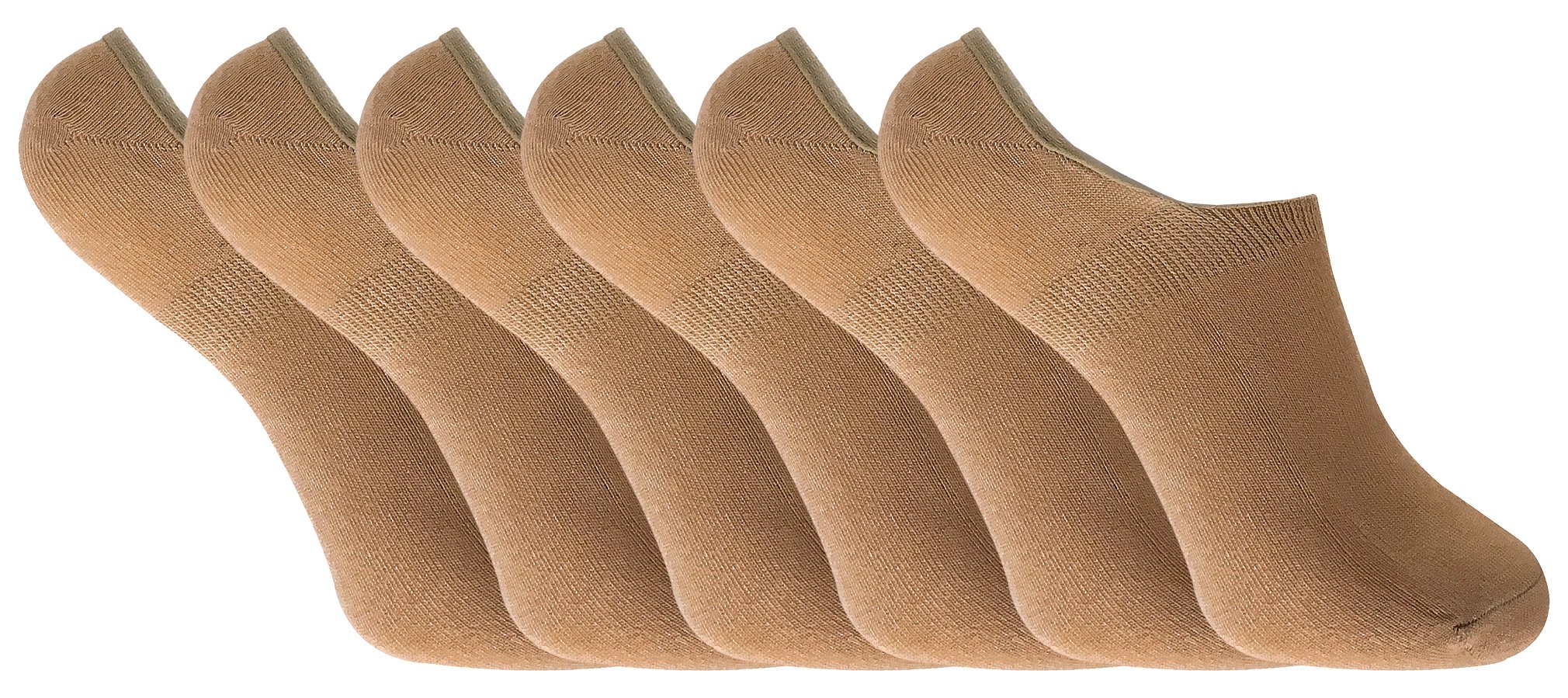 Sock Snob Unisex Beige 6 Pack Ladies Bamboo Invisible Trainer Liner