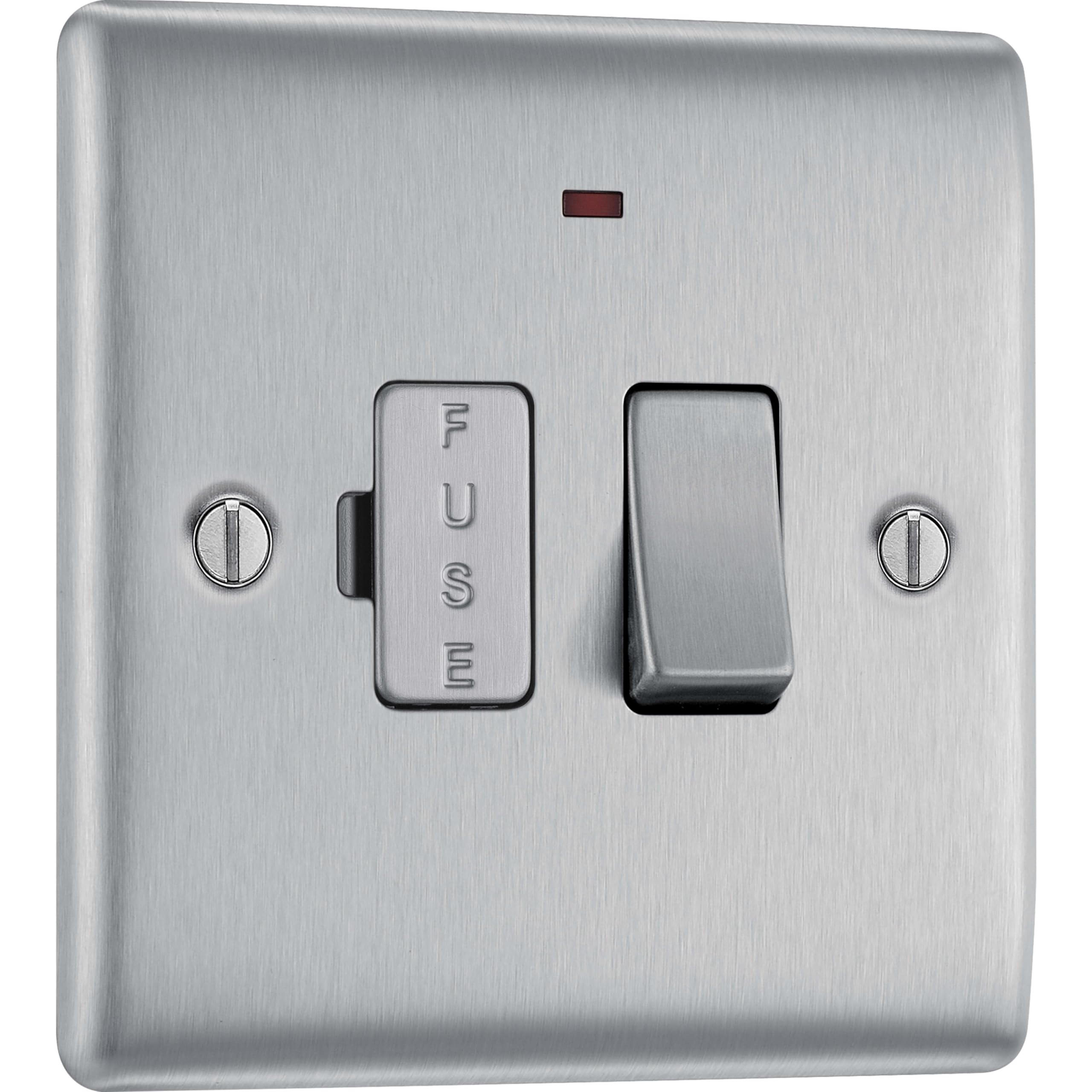 BG Electrical Switched Fused Connection Unit with LED Power Indicator, Fused Spur Switch, Double Pole, Raised and Slim Profile, Round Edges, Nexus Metal, Brushed Steel, 13A, NBS52