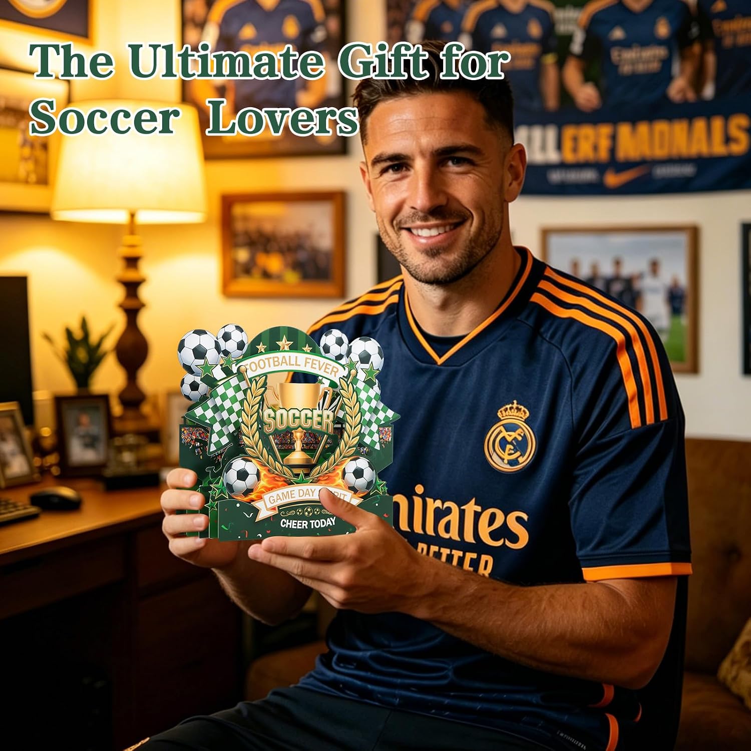 WhatSign Pop Up Soccer Card - 3D Football Greeting Card for Him Husband Boyfriend - Stunning Trophy & Flame Design Sports Card for Father's Day, Birthday, Graduation image 2