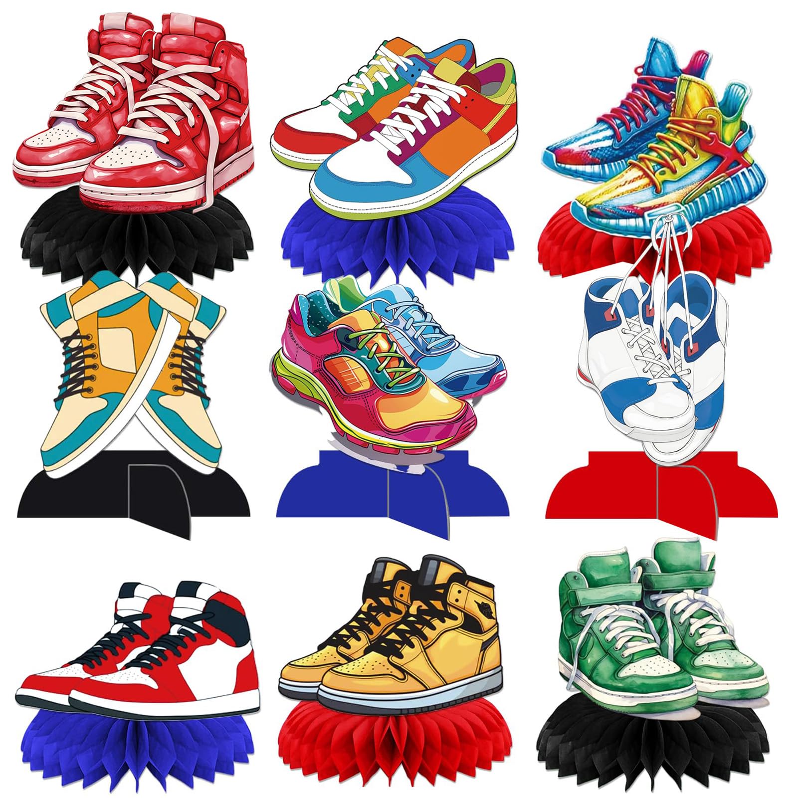 Photo 1 of ?9Pcs? ?Sneaker? ?Party? Honeycomb ?Decorations, ?Table? ?Centerpieces? for ?Sports? Events, ?Shoe? Themed ?Party? ?Favors? for ?Baby? ?Shower? Supplies and ?Birthday? ?Parties? (Colorful)