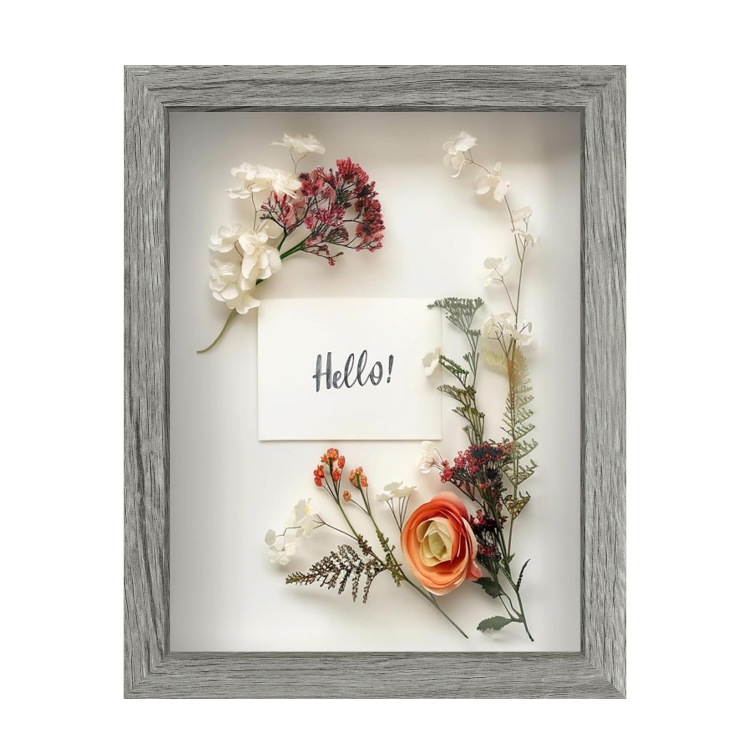 FrameWorks 8.5x11 Driftwood Wooden Shadow Box Frame – Soft Felt Back, Tempered Glass, and Included Elegant White Ball Push Pins