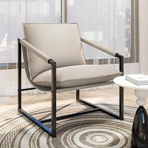Sling - Silla decorativa para interiores, sillas modernas con 2 cojines suaves extraíbles, cómodo sillón con marco de metal y cojín de asiento para