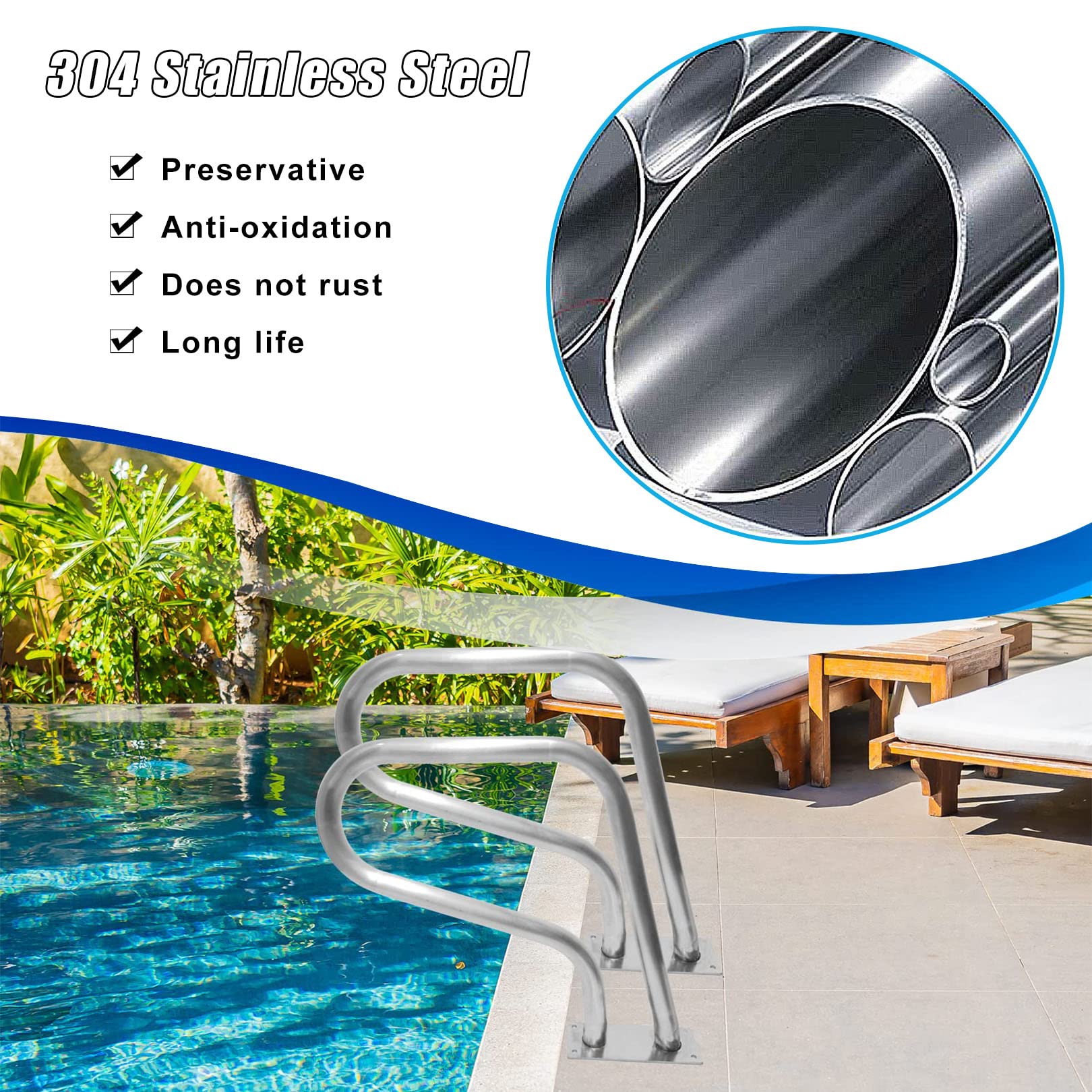 Barandilla de Piscina Barandilla Plateada para Piscina Base de Montaje Rápido ｜ Barandillas de Barandilla de Escalera para Exteriores Deo Inoxidable/Thickness 1Mm