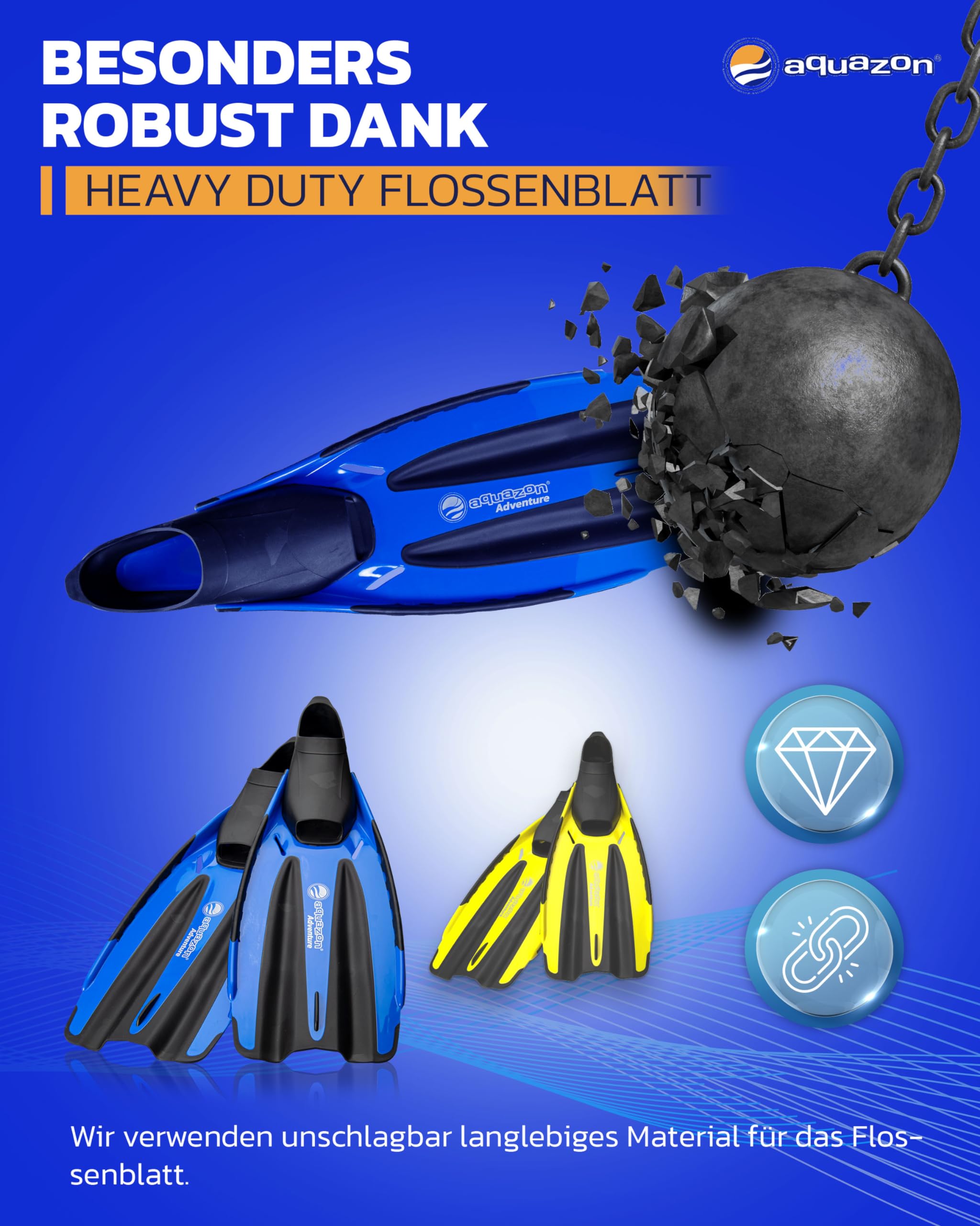 AQUAZON Adventure Marken Flossen-technisch hervorragende Schnorchelflosse mit extra weicher Fußtasche-optimaler Vortrieb durch hydrodynamische Optimierung