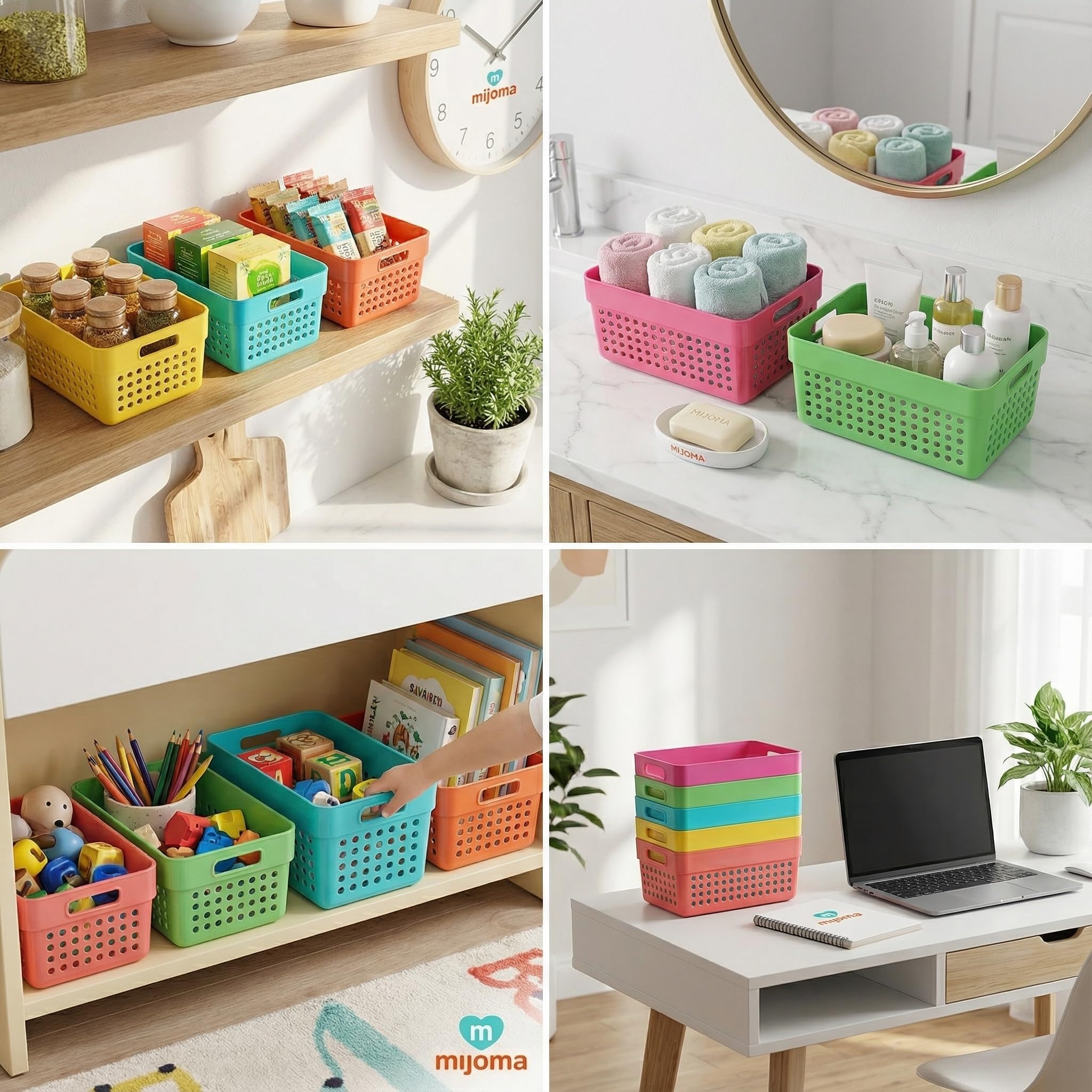MIJOMA Set di 5 cestini portaoggetti impilabili in plastica 15,5 x 11,5 x 7,5 cm scatola multiuso