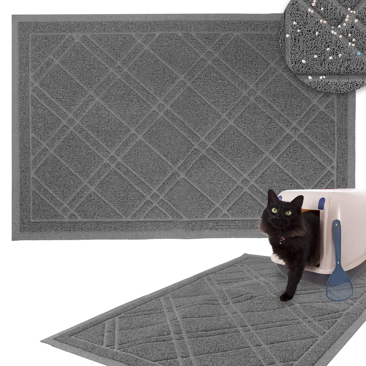 Downtown Pet Supply Non-Slip Padded Mesh Kitty Litter Mat Trapping Tray for Cats and Kittens in Grey with Small, Medium, Large Sizes Small (15.5" x 23")