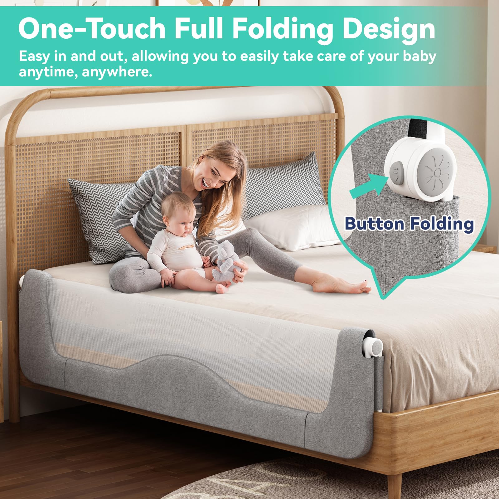 Protezione per letto per letto king size, altezza regolabile e sponda pieghevole per bambini (190 cm)