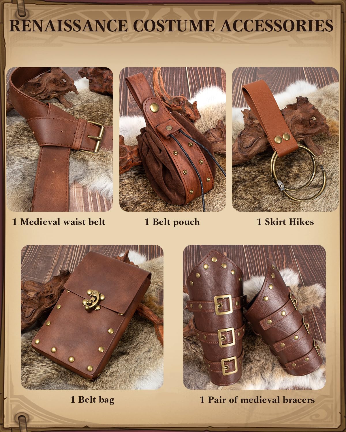 Renaissance Costume Belt Pouch Bracers Vial Potion Bottle Leather Keyring Hook LARP Cosplay Retro Ren Faire Festival Dress - Image 5