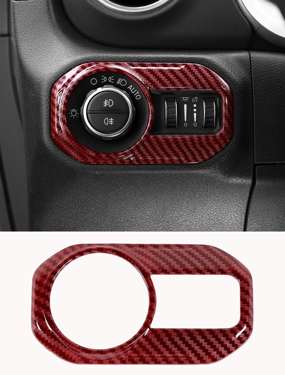 Savadicar Red Carbon Fiber Interior Accessories - Headlight Switch Trim for 2018-Present Jeep Wrangler JL JLU 4XE & Gladiator JT - Premium Texture Interior Decor Upgrade Option, 1-Piece