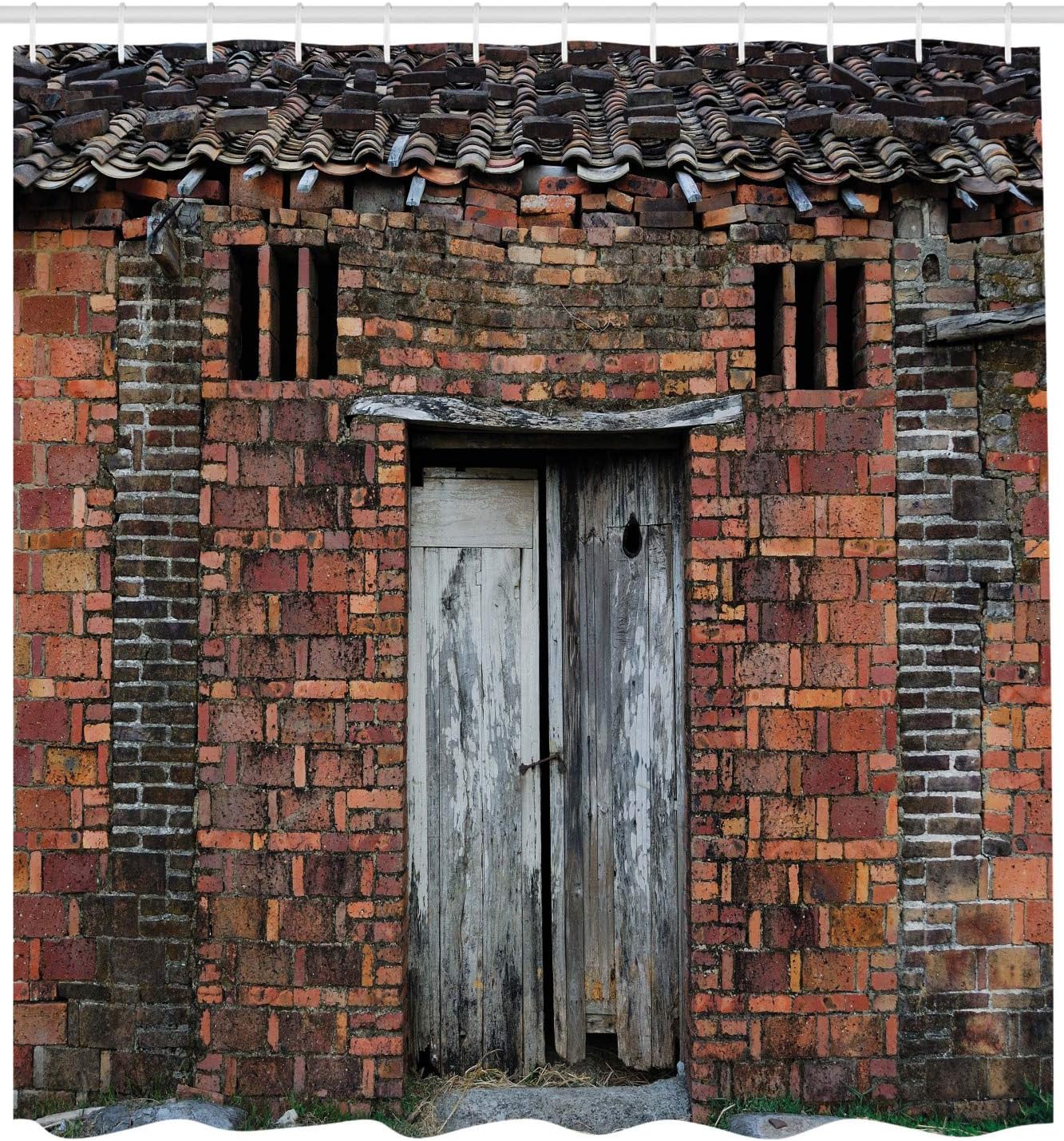 Ambesonne Antique Shower Curtain, Severe Corrosion of The Mud-Brick Hut with Weathered Facades a View of The Aged Poverty House Art, Cloth Fabric Bathroom Set with Hooks, 69" W x 75" L, Sienna Grey