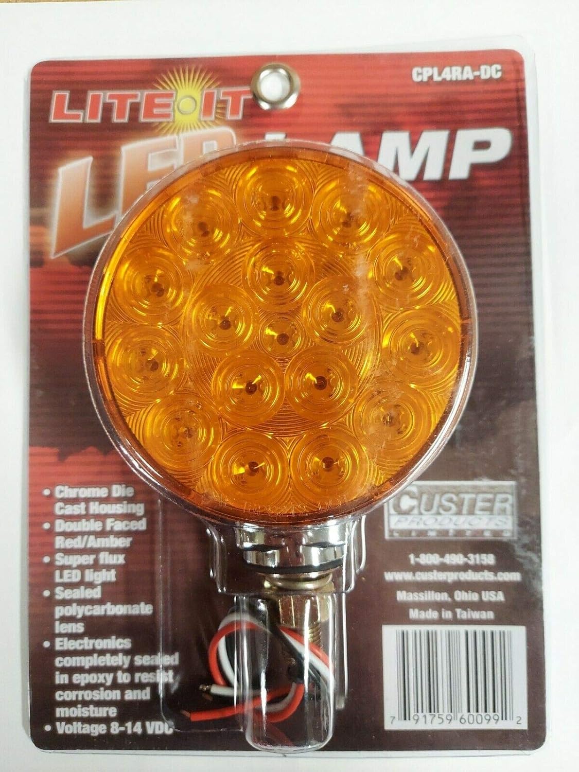 Custer CPL4RA-DC 4" LED Red/Amber Pedestal Light, 42 LEDs