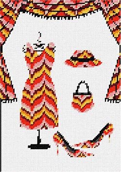 Pepita Needlepoint Canvas Bargello Orange Ensemble, 7" x 10"