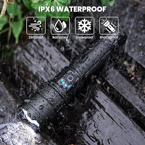 Miniatura 7 de Linterna LED recargable de alto lúmenes, 99,000 lm brillante y potente luz de flash con 5 modos, linterna de mano impermeable para el hogar,
