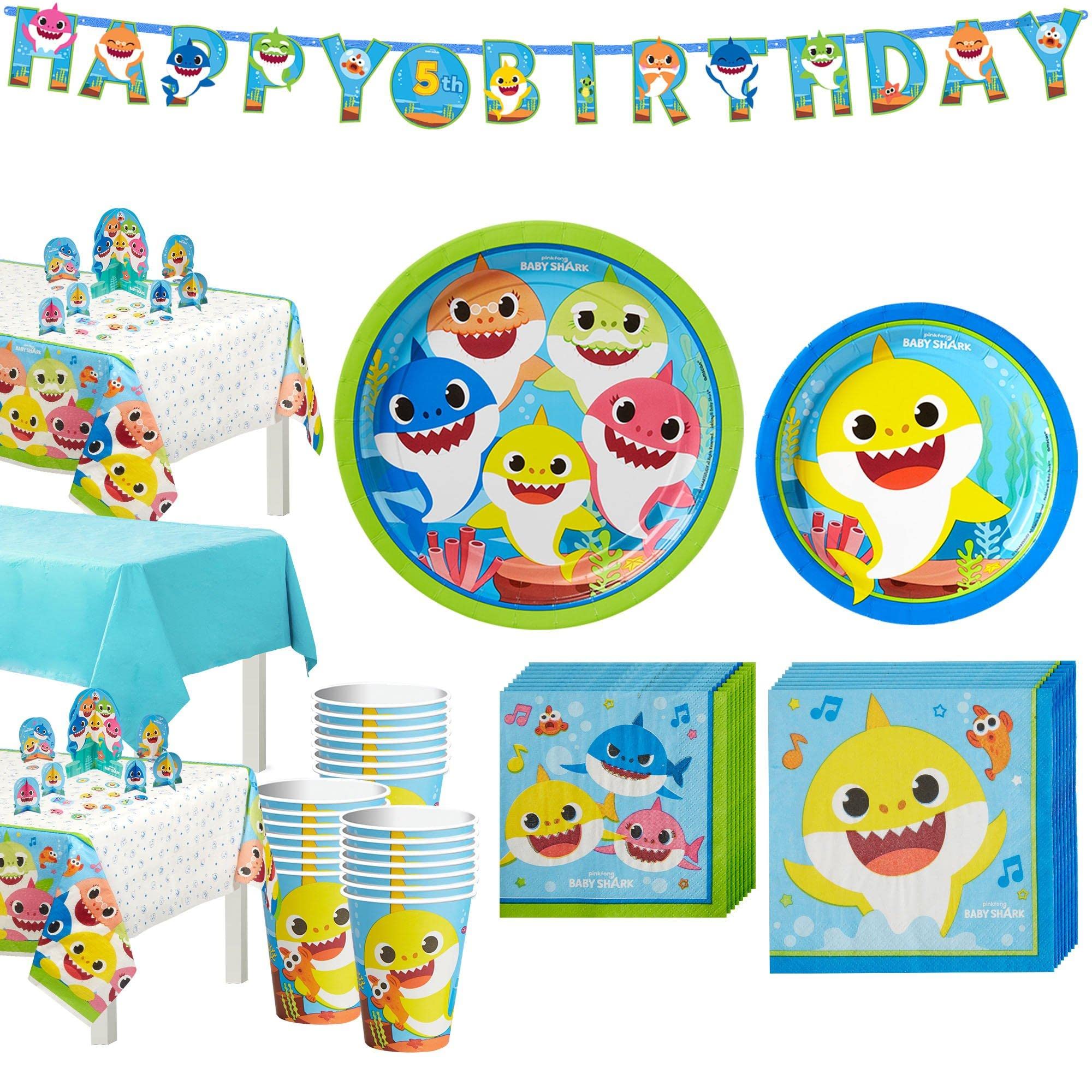 Amazon Com Party City Baby Shark Birthday Party Tableware Supplies For 24 Guests Include Plates Napkins Banner And Decorations Home Kitchen