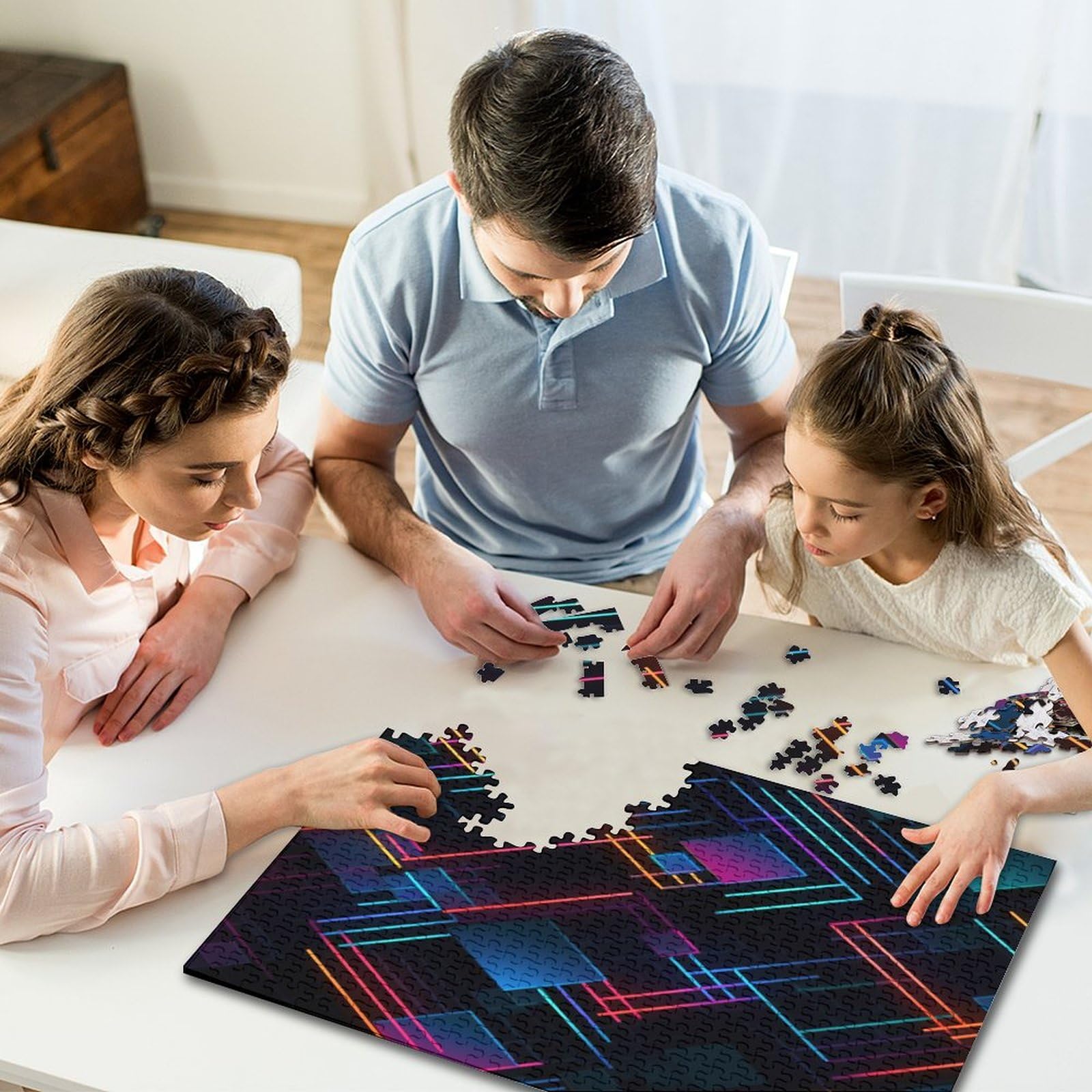 1000 Teile Holzpuzzle Holographisch Abstract - Pastell Neon Design