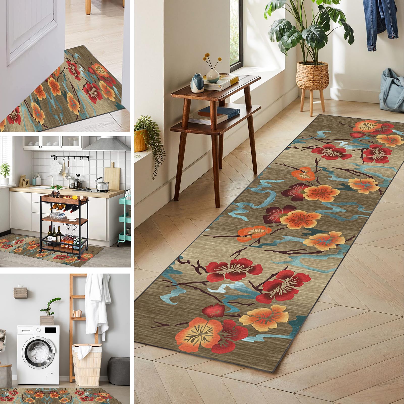 Alfombra de pasillo larga moderna de 40 x 220 cm, alfombra cocina lavable y antideslizante