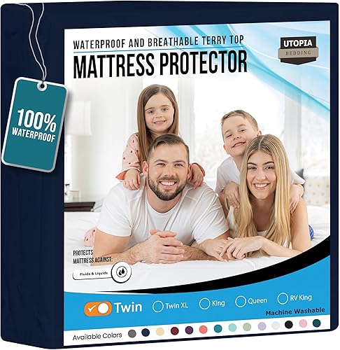 Utopia Bedding Protector de colchón de rizo impermeable de alta calidad de 200 GSM, funda de colchón, transpirable, estilo ajustado con bolsillos