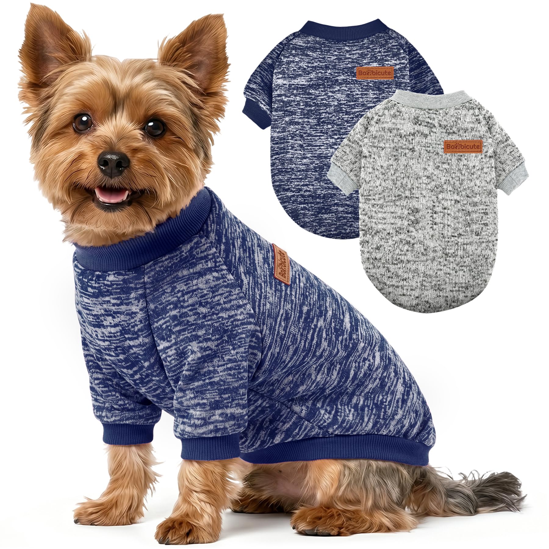 2 Pack Dog Sweaters for Small Dogs Girl Boy Winter Fleece Clothes Warm Soft Dog Sweatshirt Outfit for Dogs Cats Pet Apparel (Grey+Navy Blue, S (Back: 11.8",Chest: 15.7", 5.5-10Ibs))