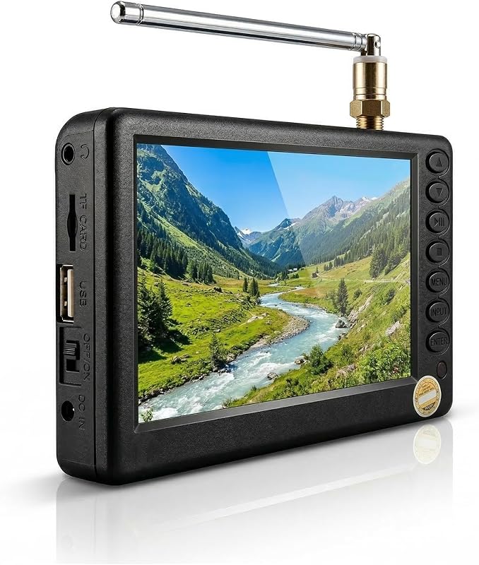 5'' Digital TV, 1080P 2 in 1 with FM Radio, Rechargeable Battery, USB, Headphone Jack, Memory Card Slot, for Kids, Car, Outdoor, Travel