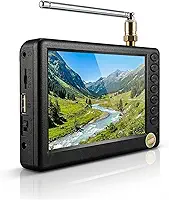 TV digital de 12 cm, 1080p 2 em 1 com rádio FM, bateria recarregável, USB, entrada para fone de ouvido, compartimento para cartão de memória, para crianças, carro, atividades ao ar livre, viagens