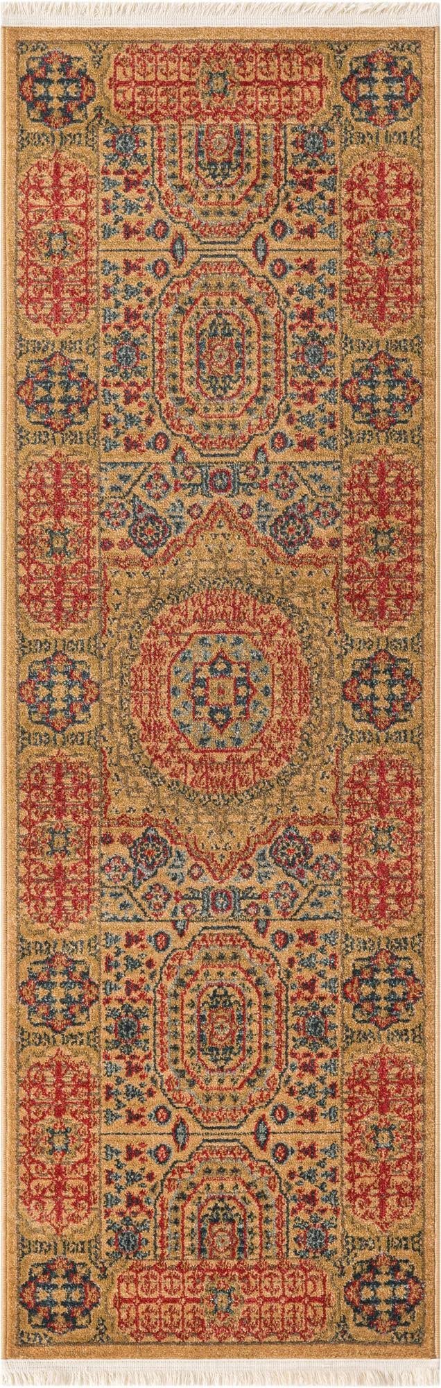 Rugs.com Amina Collection Rug – 6' Runner Beige Flatweave Rug Perfect for Hallways, Entryways
