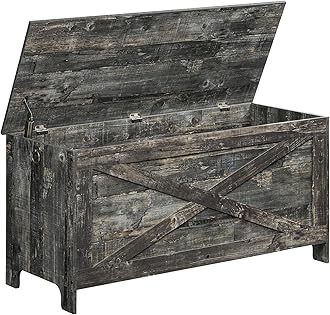 39.4" Toy Chest, Sturdy Entryway Storage Chest with Safety Hinges, Retro Toy Box, Wooden Look Accent Furniture for Living Room, Bedroom, Vintage Gray SCRP48101