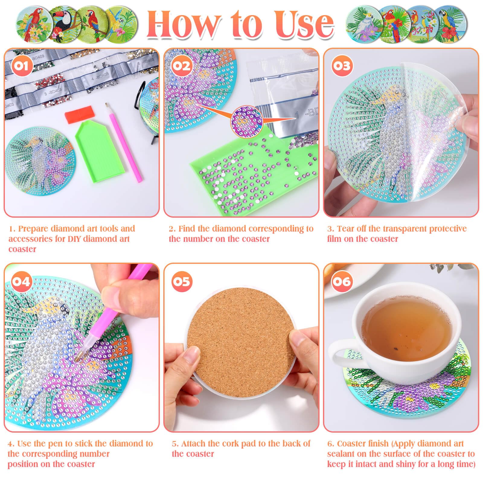 Yosunbim 8 Pcs Diamond Painting Coasters Kit With Holder, DIY Mandal