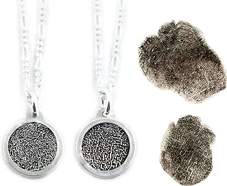 Personalized Double Sided Fingerprint Necklace - Silver Memorial Jewelry - Bordered Circle Shape Necklace