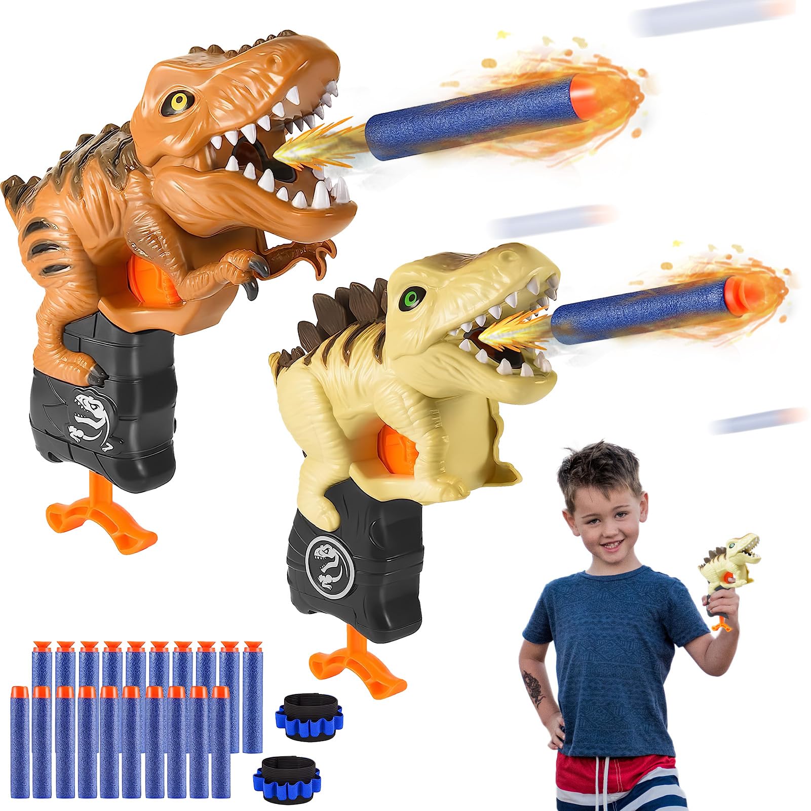 Dinosaur Toy Guns for Boys with Soft Bullets, Dinosaur Funny Games Set Foam Blasters, Outdoor Kids Shooting Game Christmas Birthday Gifts Presents for Kids Age 3 4 5 6 7 8 9 10 Years Old