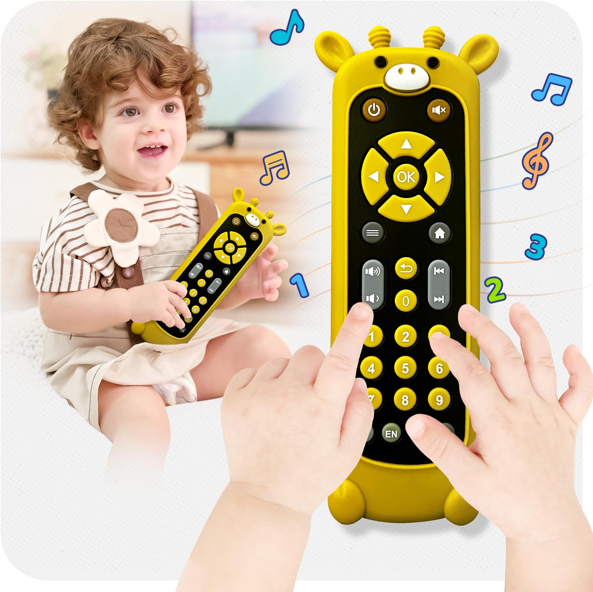 Baby Remote Control Toy with Giraffes Silicone Cover - Educational Musical Baby Toddler toys with Realistic Play, Lights, and Sounds - 6, 9, 12, 18 Month Boys Girl toys