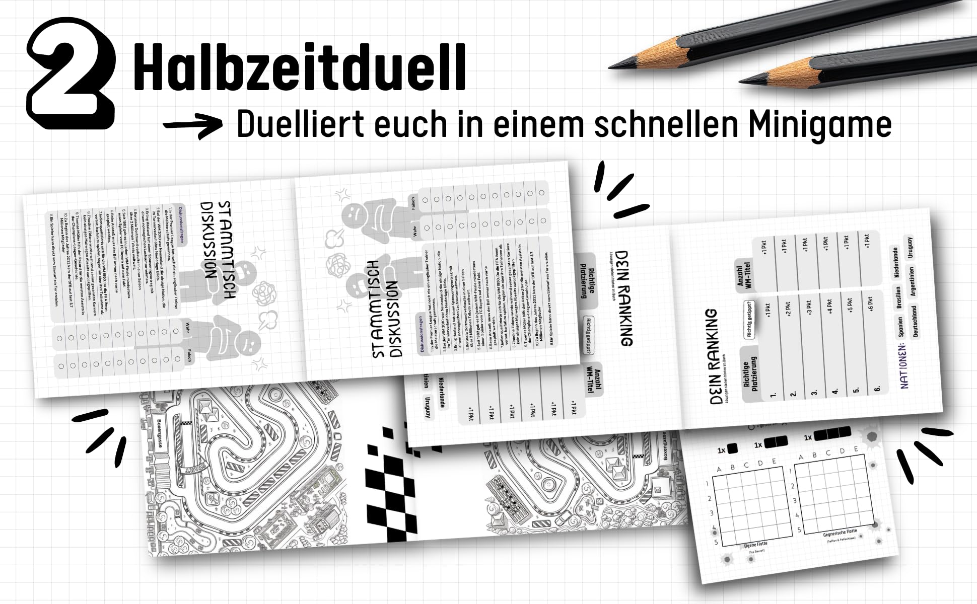 Das Fußball Duell-Buch: Das Original – 1 gegen 1 oder im Team – Tippspiel, Halbzeit-Duelle & Sieger-Gutscheine für WM, EM, Liga oder internationale Topspiele (Duellbücher)