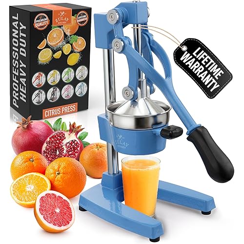 Zulay Kitchen Cast Iron Juicer - Heavy Duty Manual Juicer with Detachable Strainers for Easy Cleaning, Orange Juice Press for Citrus Fruits, Perfect for Bartenders, Juice Lovers & Health Enthusiasts