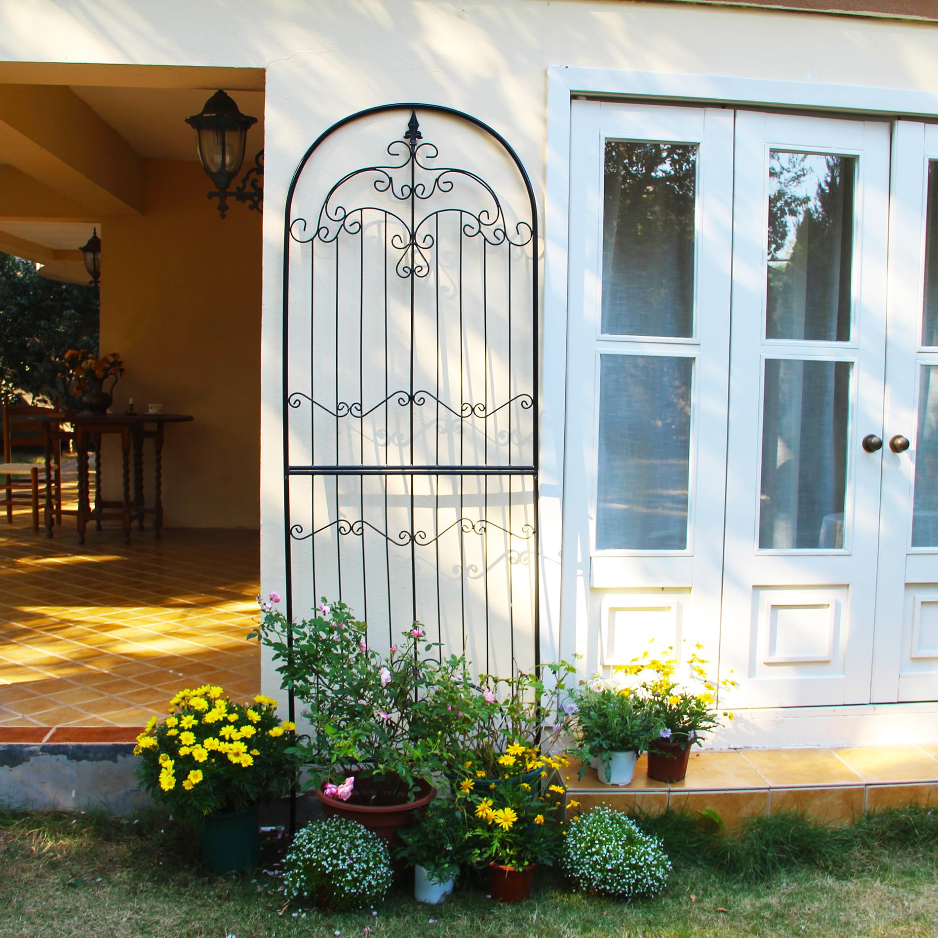 SCENDOR 1 Pack Garden Trellis for Climbing Plants 86.6" H x 29.5" W Tall Garden Trellis Wrought Iron Heavy Scroll Metal Decoration Lawn Patio for Rose Clematis Ivy Weather Resistant