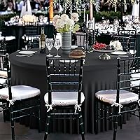 Vista 6 de Manteles redondos de elastano negro sin arrugas, 120 pulgadas para mesas de 60 pulgadas, manteles elásticos para mesas redondas de 5 pies, bodas