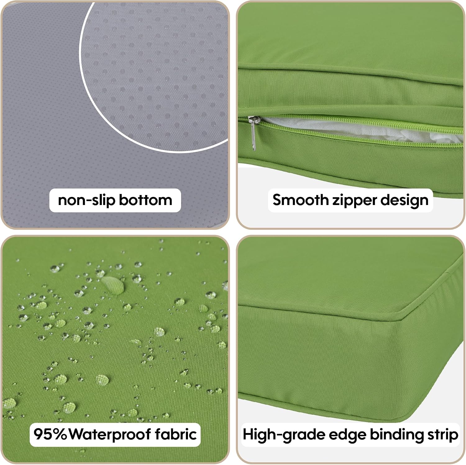 14-Piece Cushion Cover Set for 6-Seater Rattan Sofa Outdoor Patio Furniture Seat & Back Slipcovers with Zipper Khaki Green Polyester Fabric
