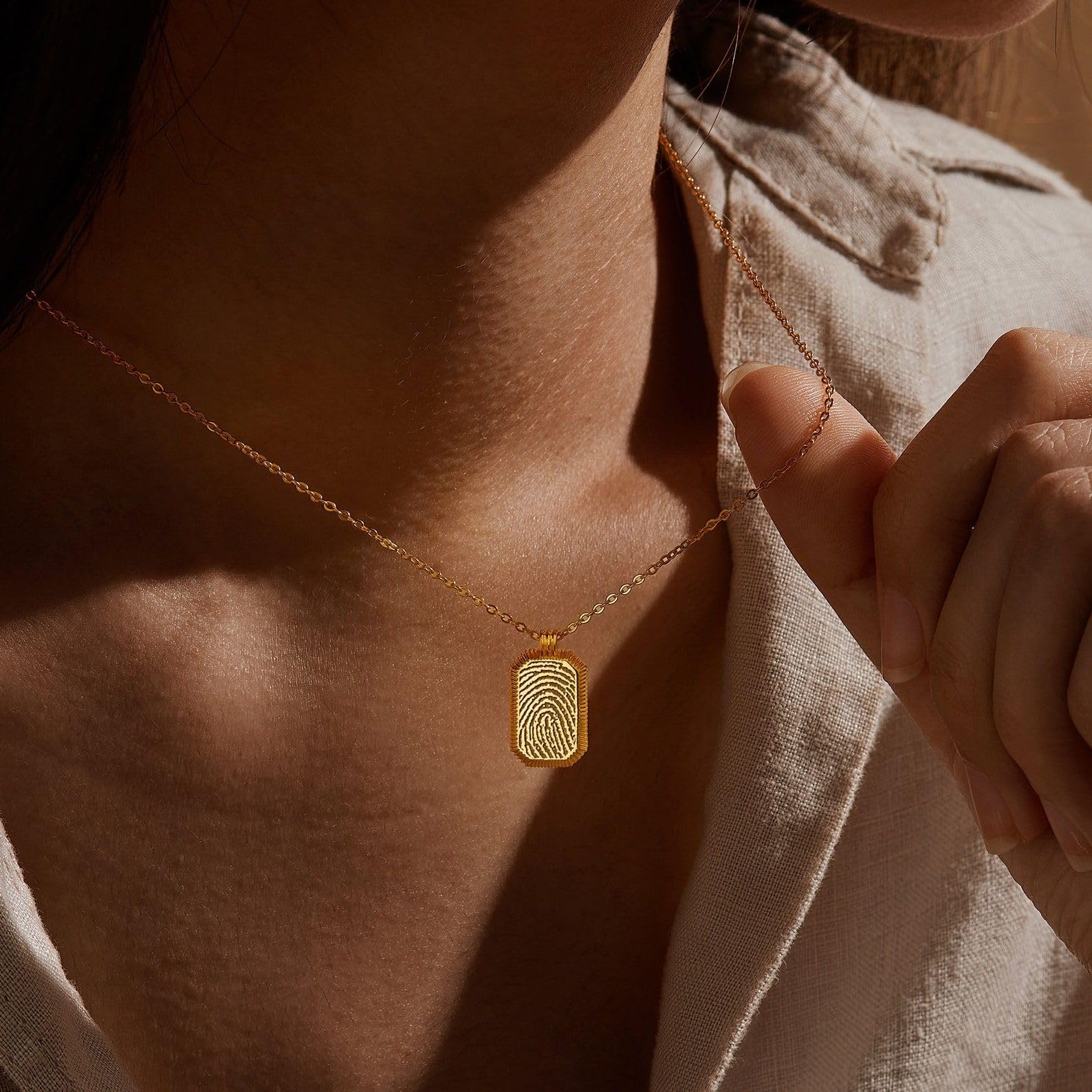 Huella del pulgar collar, huella digital joya, oro digital colgante conmemorativo para pérdida de madre recuerdo collar para ella Día de la Madre Navidad cumpleaños aniversario