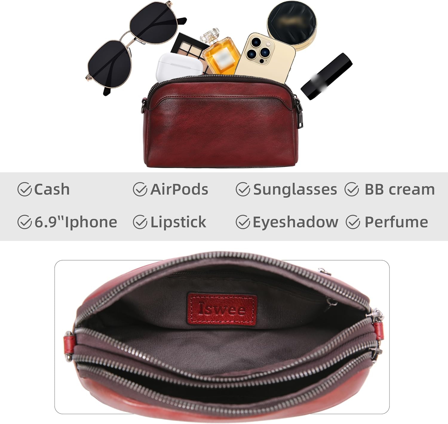 Iswee Leather Purses for Women Small Cossbody Bags Multi Pockets Shoulder Purse Vintage Satchel Bag Daily Travel Purses - Image 6