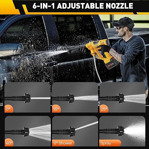 Miniatura 2 de Lavadora a presión inalámbrica mejorada 2025, lavadora a presión alimentada por batería de 900 PSI con boquilla 6 en 1, ajuste de 10 velocidades,