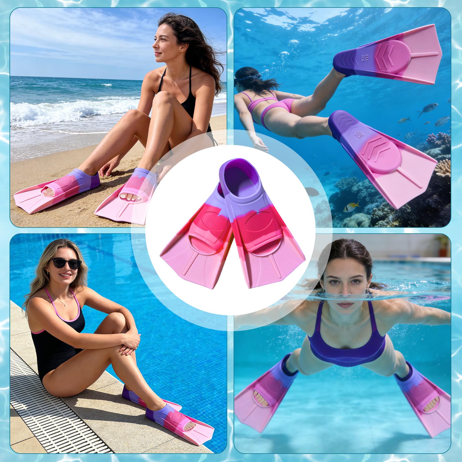 Aletas de natación, aletas cortas de silicona, aletas de buceo, aletas de arco iris, aletas cortas de entrenamiento, aletas cortas para entrenamiento de natación, esnórquel, buceo para principiantes