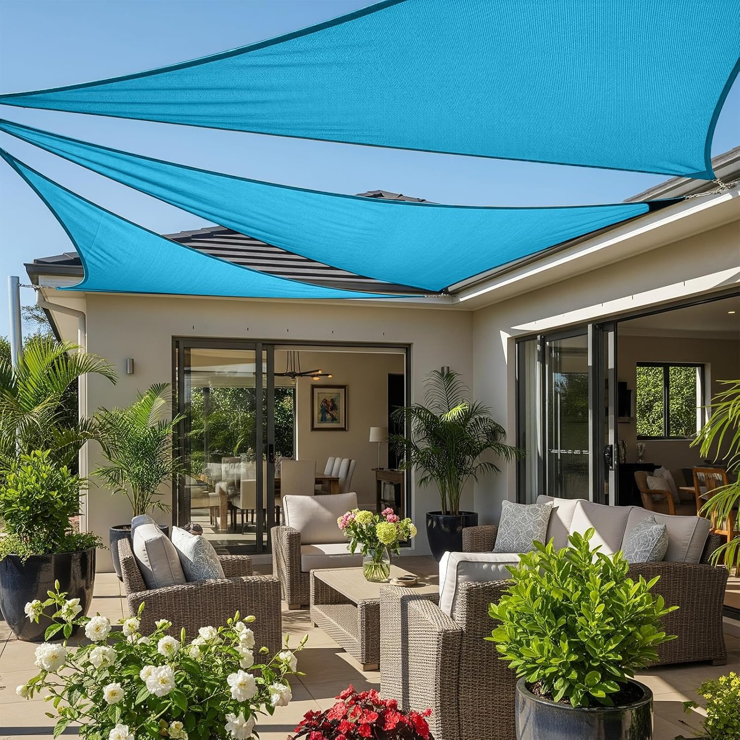 Cool Area Sun Shade Sail 8'x8'x8' Triangle SS-222 for Patio Outdoor, Turquoise Blue