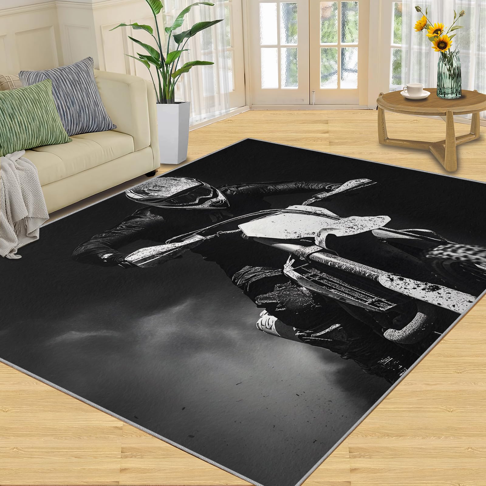 Tapis de moto noir 100x150 cm lavable et antidérapant pour chambre