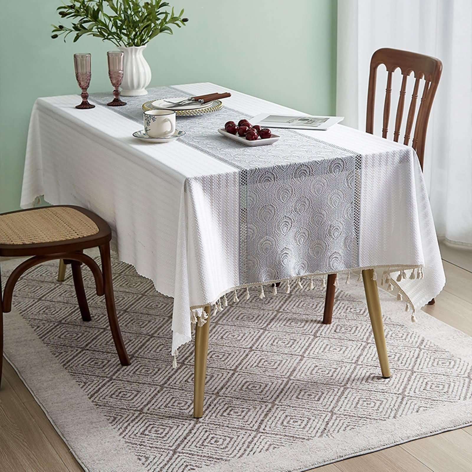 Nappe dentelle 140x220cm rectangulaire blanc gris style B KnSam